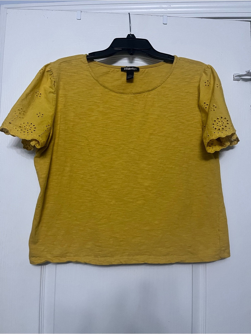 Bydesign Mustard Eyelet Puff Sleeve Top